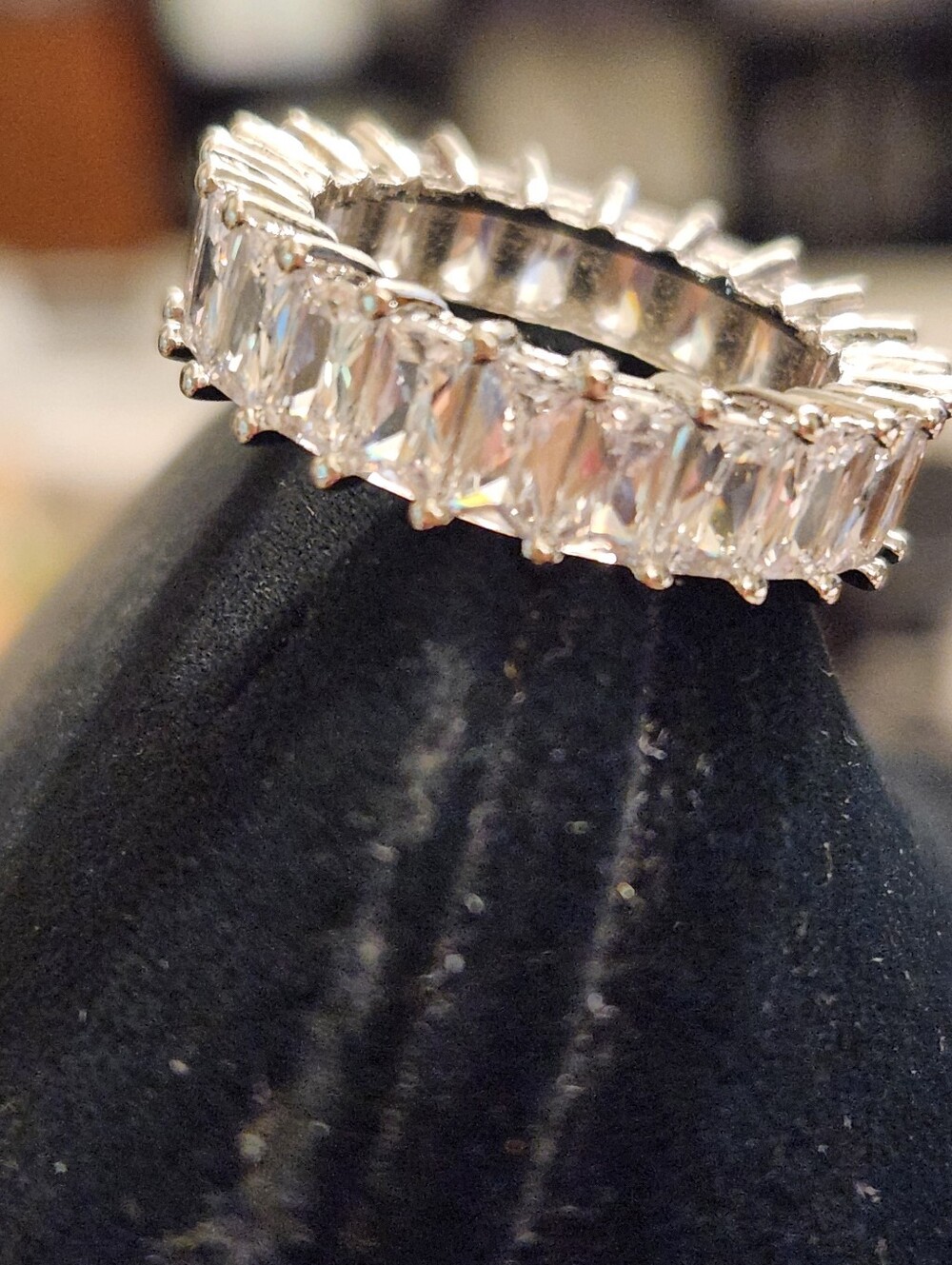 Sterling Silver Clear CZ Emerald-Cut Eternity Band - Silver - Picture 2 of 6